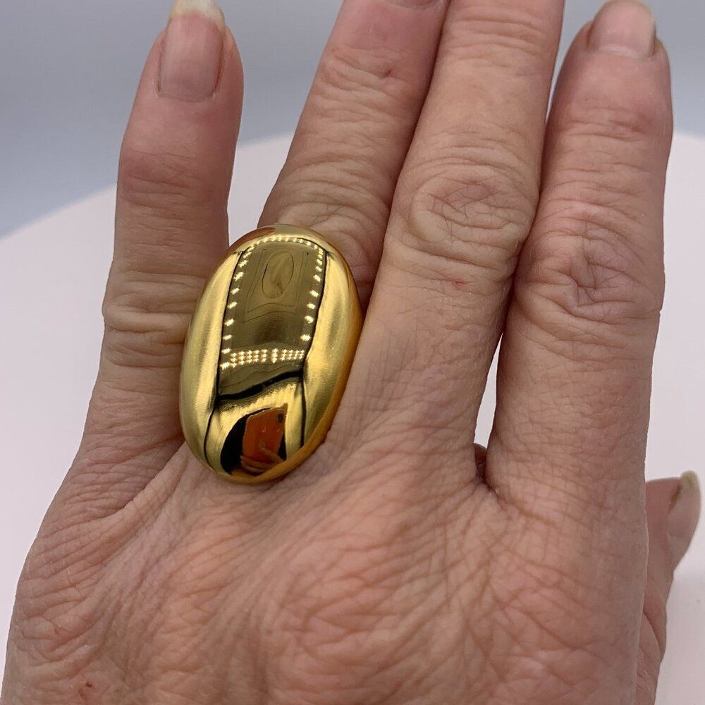 Ring, gold stainless steel, sz 7, new with tags, lge minimalist geometric